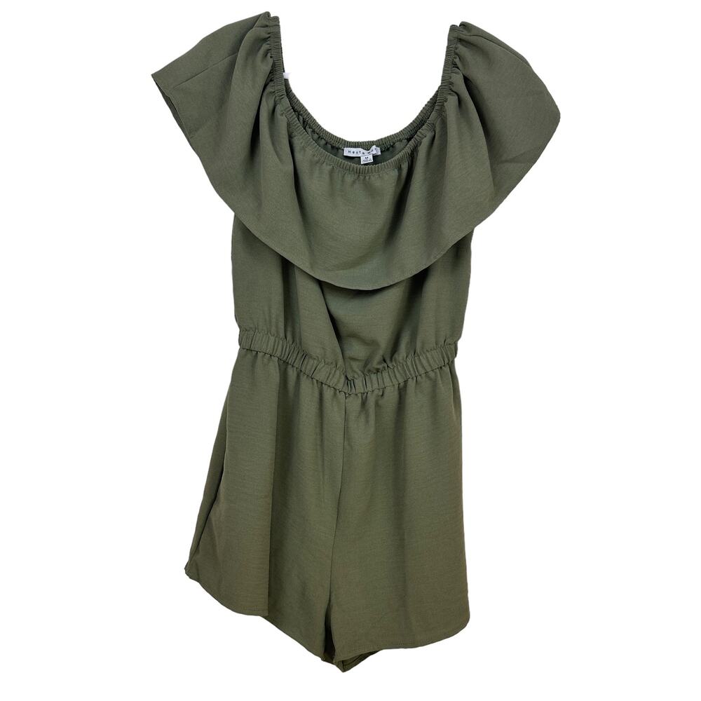 Haute Monde Women’s Sz M Green Off the Shoulder Boho Summer Elastic Waist Romper